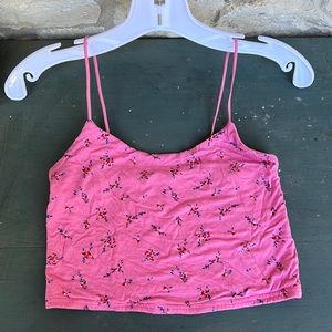 Pacsun Basics pink with Red/white/blue Micro Floral Square Neck Tank/Cami - Sm